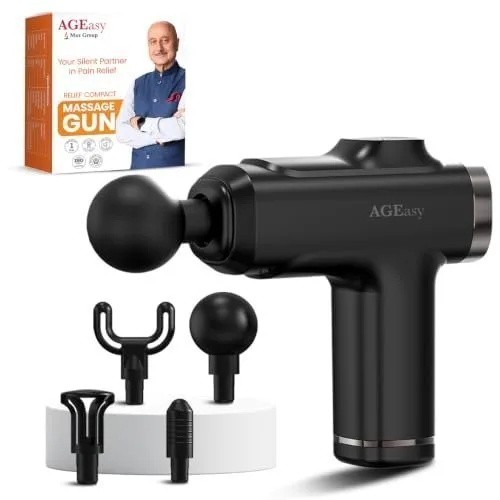 AGEasy (Max Group) Relief Compact Massage Gun with 1-Year Warranty | 6 Speed Levels, 4 Massage Heads | USB Type-C Rechargeable Handheld Mass at ₹849