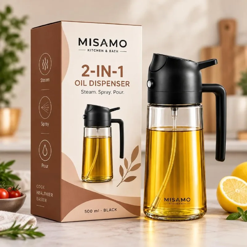 Misamo Enterprise 2-in-1 Oil Sprayer & Dispenser for Kitchen, 500ml, Black at ₹214