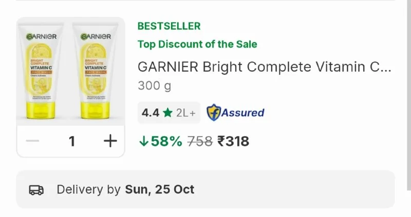 GARNIER Bright Complete Vitamin C Cleanser for Brighter and Glowing Skin Face Wash at ₹318