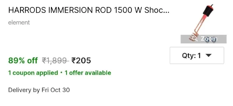 HARRODS IMMERSION ROD 1500 W Shock Proof Immersion Heater Rod at ₹205