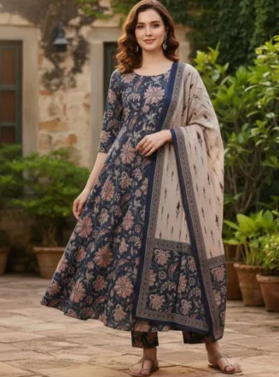 ARADHNA Women Floral Printed Regular Kurta with Trousers & With Dupatta