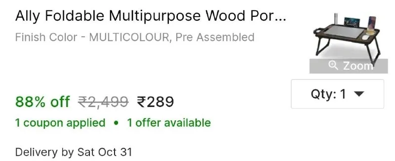 Ally Foldable Multipurpose Wood Portable Laptop Table at ₹289