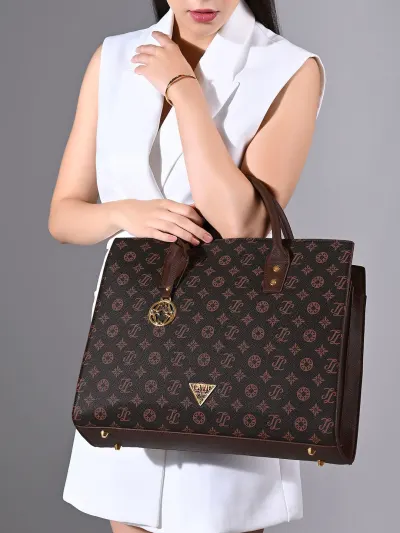 LAVIE Signature Geometric Leather Laptop Compartment Structured Satchel Bag at ₹2,749