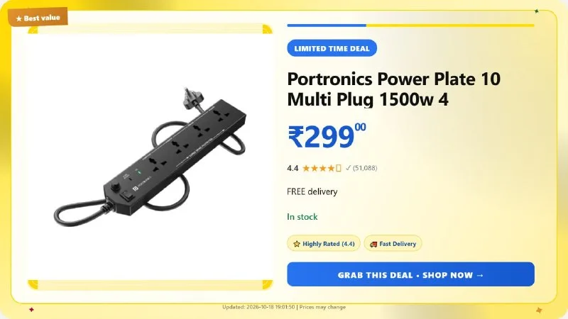 Portronics 4 Socket Extension Board at ₹299