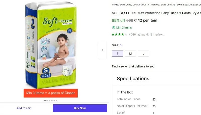 Baby Diapers Pants Style Size-S (4-7kg) - S (25 Pieces) at ₹142