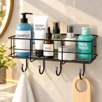 Plantex Bathroom Organiser Without Drill/GI Steel Self Adhesive Bathroom Shelf/Bathroom Stand for Wall/Bathroom Accessories Set Pack of 1 (B at ₹194