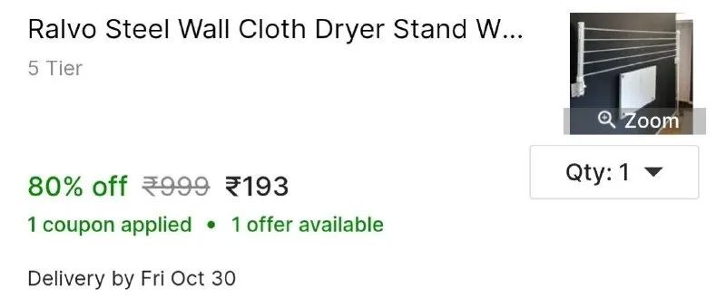 Ralvo Steel Wall Cloth Dryer Stand at ₹193