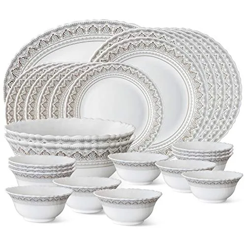 Larah by Borosil Fluted Series Classic Opalware Dinner Set | 27 Piece for Family of 6 | Microwave & Dishwasher Safe | Bone-Ash Free | Crocke at ₹1,699