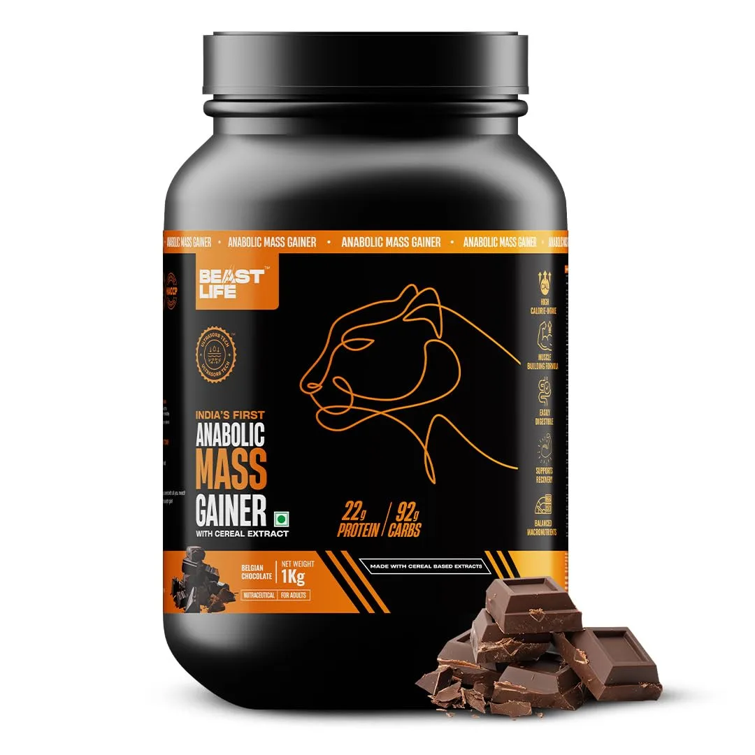 Beastlife High Protein Mass/Weight Gainer - Belgian Chocolate, 1 Kg at ₹664