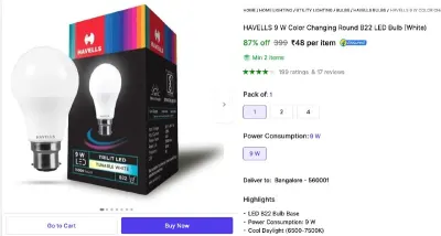 Havells 9 W Color Changing Round B22 Led at ₹48