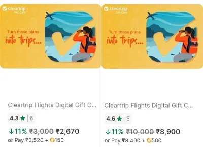 FLASH SALE (8PM - 12AM) – Flat 11% Off On Cleartrip Flight Gift Cards + Burn your Supercoins also