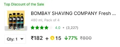 Pack Of 4 Bombay Shaving Deodorant, 480ml at ₹199