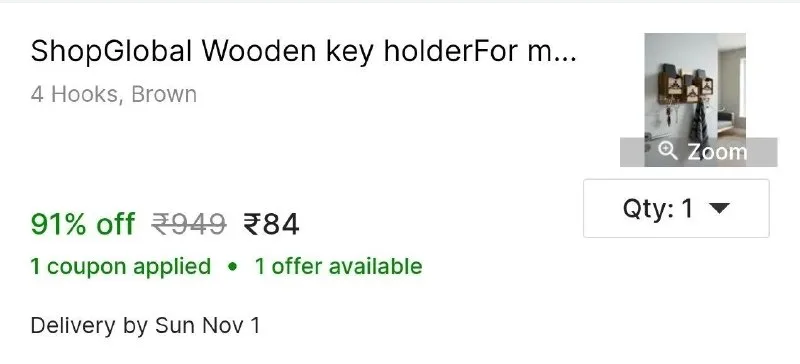 ShopGlobal Wooden key holderFor multipurpose Use In home and office Wood Key Holder at ₹84