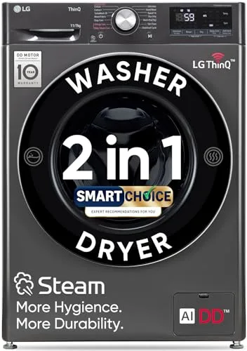 LG Smart Choice,11 Kg (Wash)/7 Kg (Dry), AI Direct Drive Technology, Steam, 6 Motion DD & Wi-Fi Front Load Fully Automatic Washer Dryer at ₹47,740