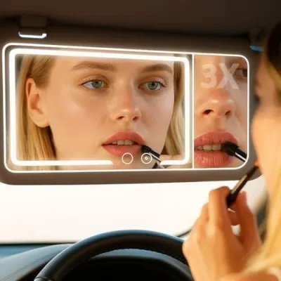 Eliane Car Visor Vanity Mirror with LED Lights & 3X Zoom – 3 Color Makeup Mirror, Dimmable Brightness, HD Glass, Touch Control, Universal Su at ₹678