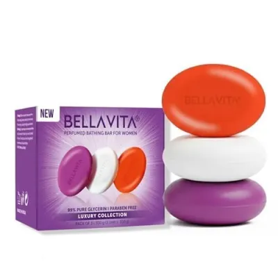 BELLAVITA Perfume Bathing Soap Bar for Women 3 x 100Gm with Pure Glycerin for Glowing Skin | Paraben Free (Woman Soap) at ₹132