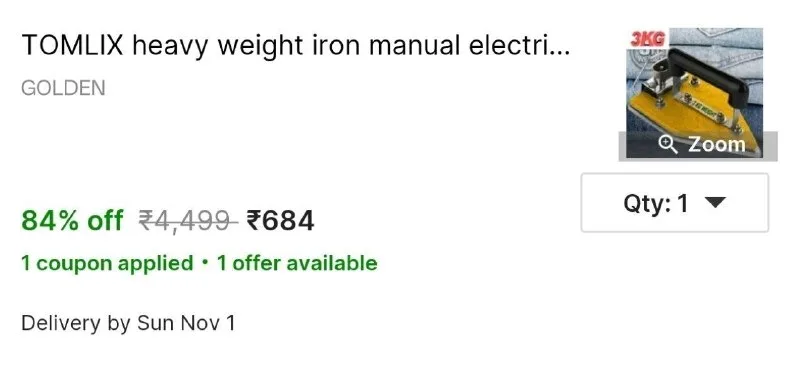 TOMLIX heavy weight iron manual electric-box-best-quality-pluck-wire 750 W Dry Iron at ₹684