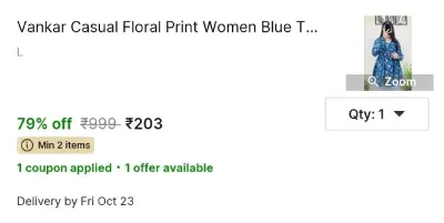 Vankar Casual Floral Print Women Blue Top at ₹203