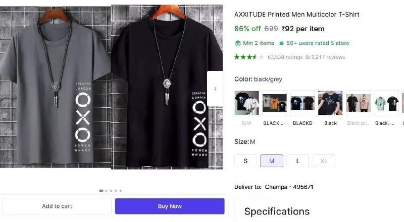 Men's Multicolor T-Shirt at ₹92
