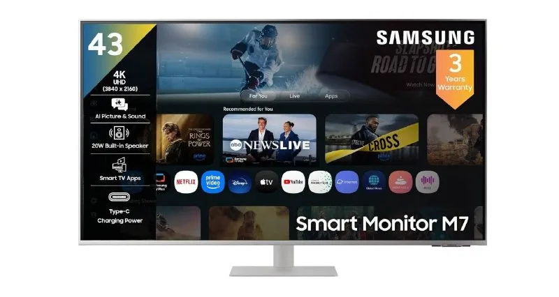 Samsung 43"(1.08m) 4K M7 Vision AI Smart Monitor at ₹28,549