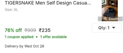 TIGERSNAKE Men Self Design Casual Black, White Shirt at ₹235