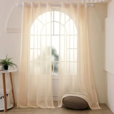 Story Sheer Door Curtains 7 Feet Long Set of 2 for Living Room Beige at ₹799