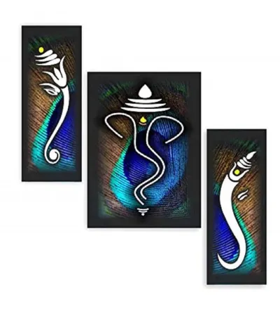SAF Ganesha UV Textured Home Decorative Self Adhesive Religious Painting Set of 3 at ₹125