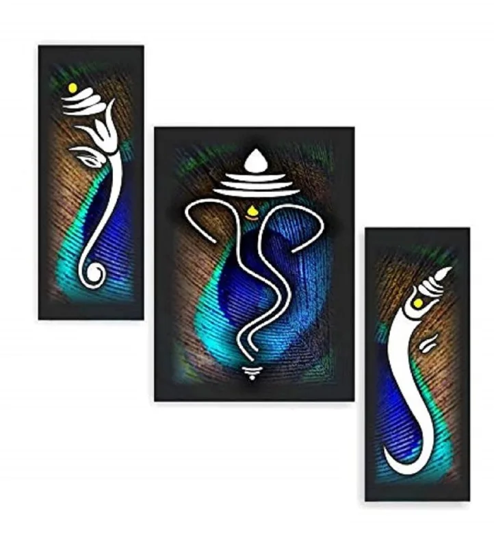 SAF Ganesha UV Textured Home Decorative Self Adhesive Religious Painting Set of 3 at ₹125