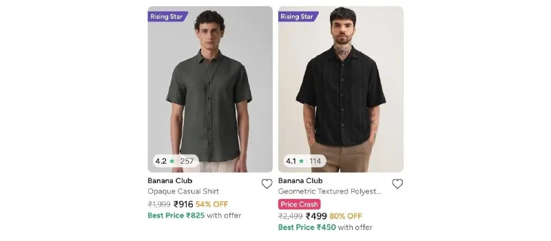 Banana Club Shirts upto 80% off