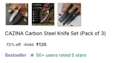 Pack of 3 Knife Set at ₹135