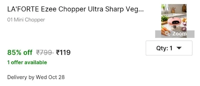 LA'FORTE Ezee Chopper Ultra Sharp Vegetable Chopper at ₹119