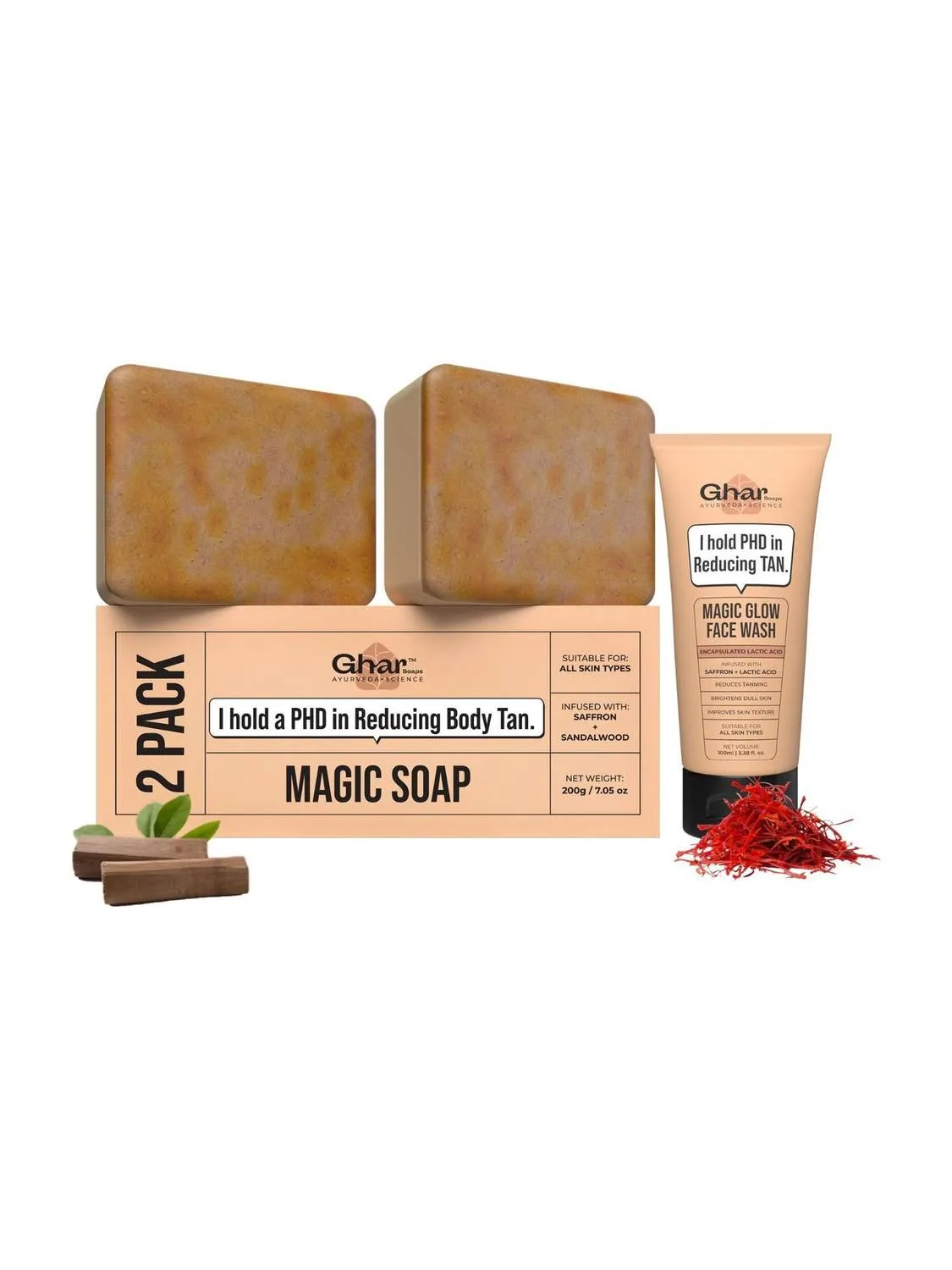 Ghar Soaps - 2 De Tan Soaps + 1 De Tan Facewash at ₹449