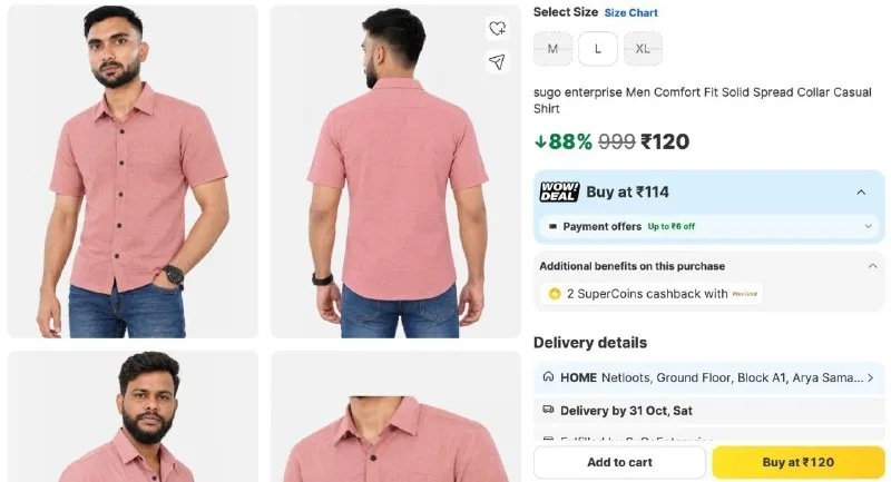 sugo enterprise Men Solid Casual Pink Shirt at ₹120