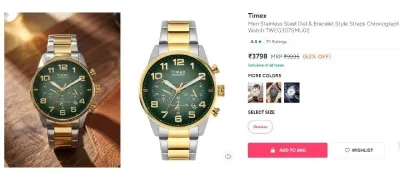 Timex Men Stainless Steel Dial & Bracelet Style Straps Chronograph Watch at ₹3,798