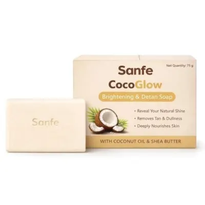 Sanfe CocoGlow Soap for Cleansing & Moisturizing | Coconut Oil & Shea Butter | Helps Reduce Dullness & Leaves Skin Soft & Nourished | Daily  at ₹81