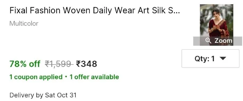 Fixal Fashion Woven Daily Wear Art Silk Saree with Unstitched Blouse at ₹348