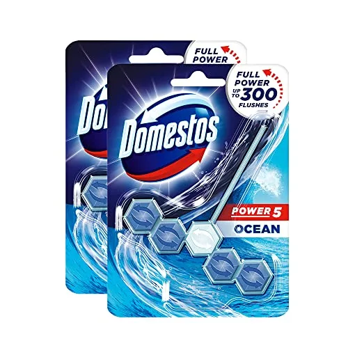 Domestos Power 5 Toilet Rim Block, Ocean, Limescale Removal with Long Lasting Ocean Fragrance, Provides Hygiene & Shine, 55 gm (Pack Of 2) at ₹224
