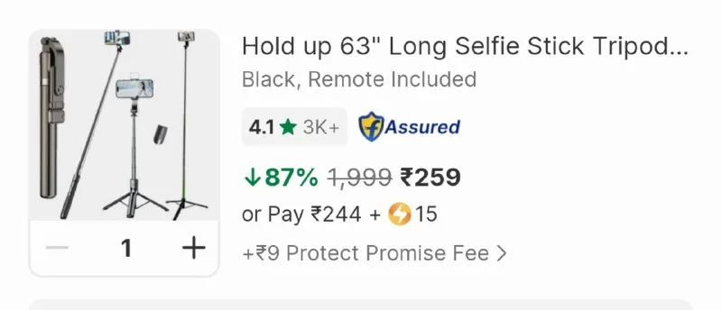 Selfie Stick Tripod + LED Light with Bt Remote Control at ₹259