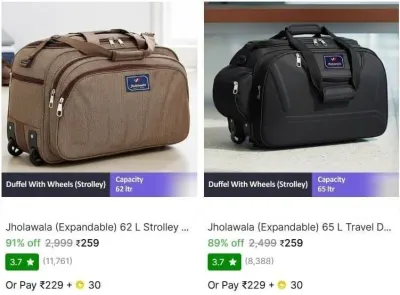 (Expandable) 62 L Strolley Duffel Bag at ₹259