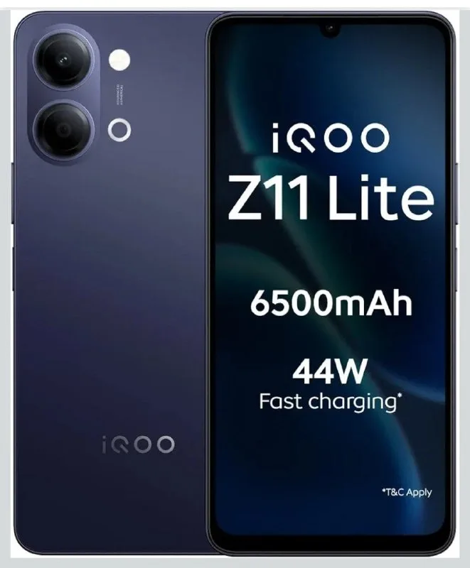iQOO Z11 Lite 44W 5G (Midnight Blue, 4GB RAM, 128GB Storage) | 6500mAh Battery with 44W Fast Charging at ₹16,997