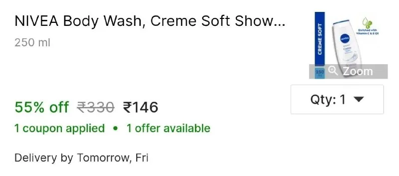NIVEA Body Wash, Creme Soft Shower Gel at ₹146