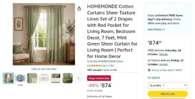 Mint Green Sheer Curtains – Set of 2 for at ₹874