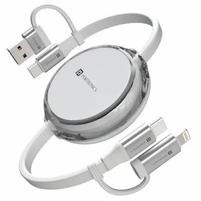 Portronics 60W Quadline 4-In-1 Multifunctional Fast Charging Retractable Cable With Multiple Port & Strong Heads, Strong, Type C, Lightening at ₹359