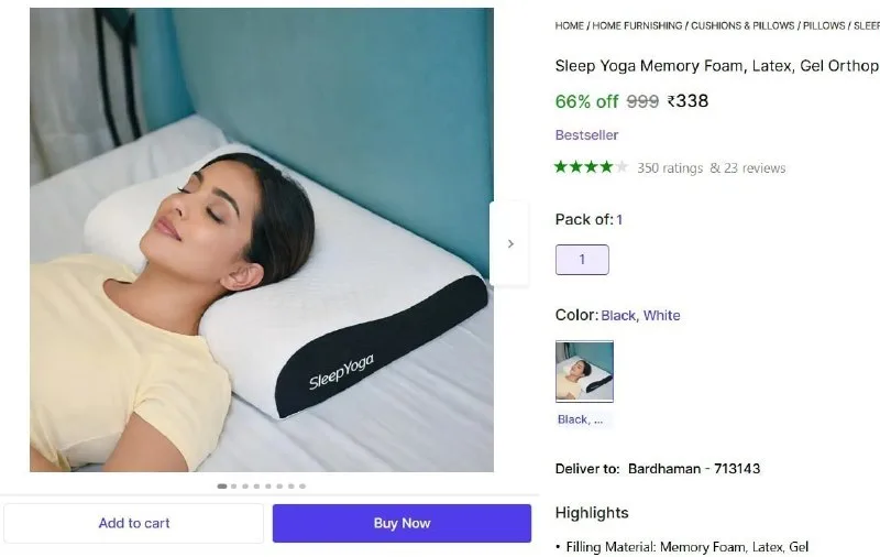 Sleep Yoga Memory Foam Pillow at ₹338