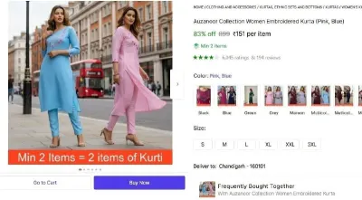 Women Embroidered Kurta at ₹151