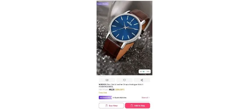 WROGN Men Dial & Leather Straps Analogue Watch HOBWRG048BL at ₹631