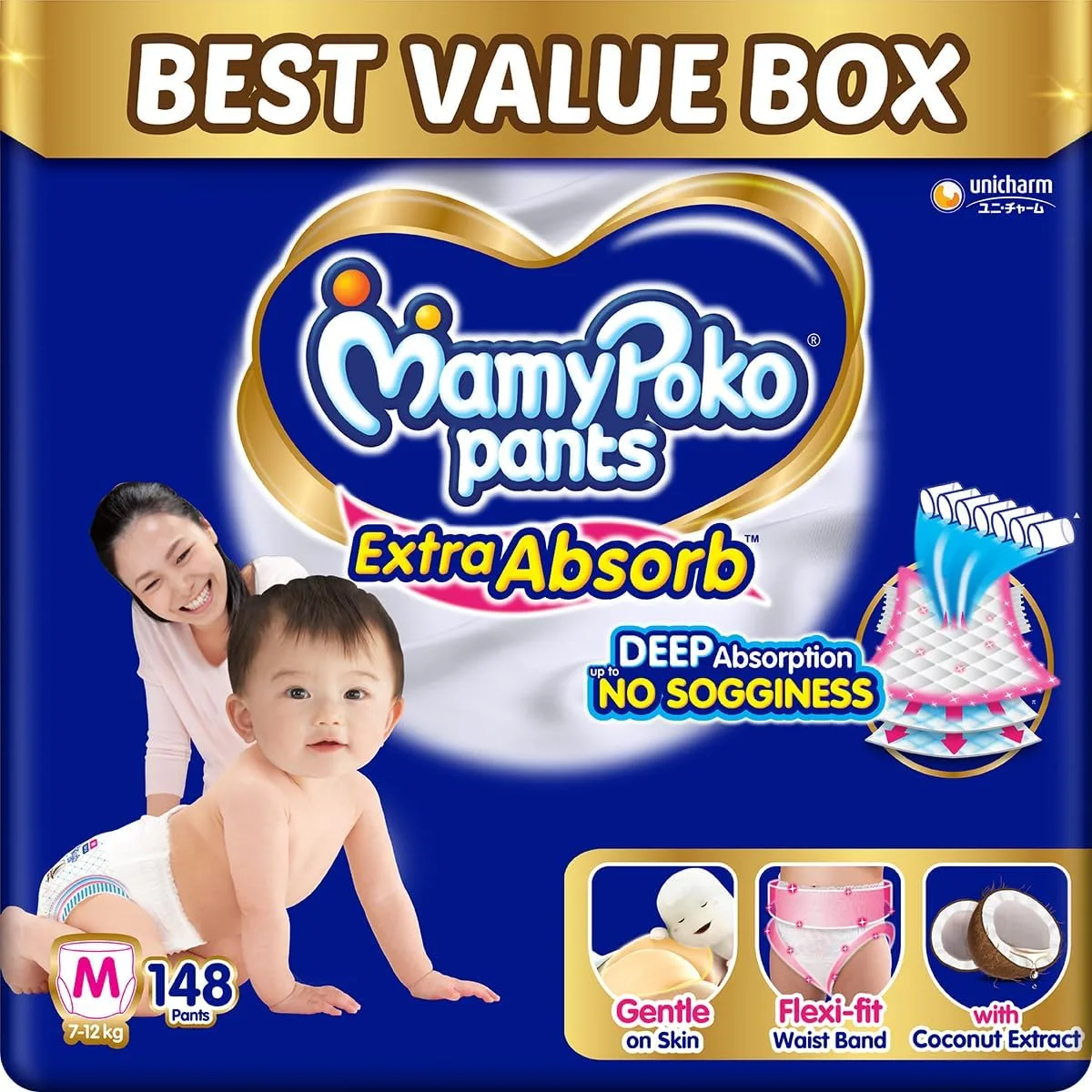 MamyPoko Baby Diapers (M size) 148 Count at ₹1,081
