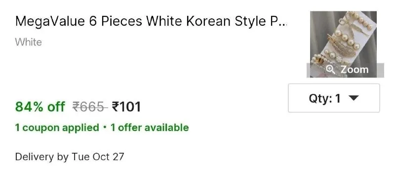 MegaValue 6 Pieces White Korean Style Pearl Metal Hair Clips for Women Girls Hair Clip at ₹101