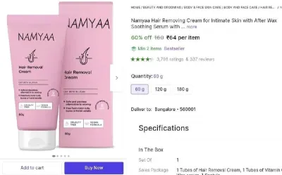 Hair Removal Cream (60 g) at ₹64