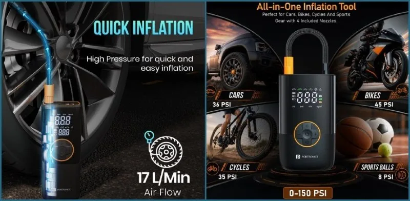 Upto 71% OFF on Portronics Tyre Inflators (Plug & pump)